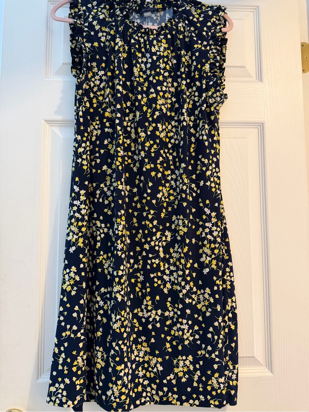 Tommy Hilfiger Navy Floral Ruffle Dress with Yellow Accents